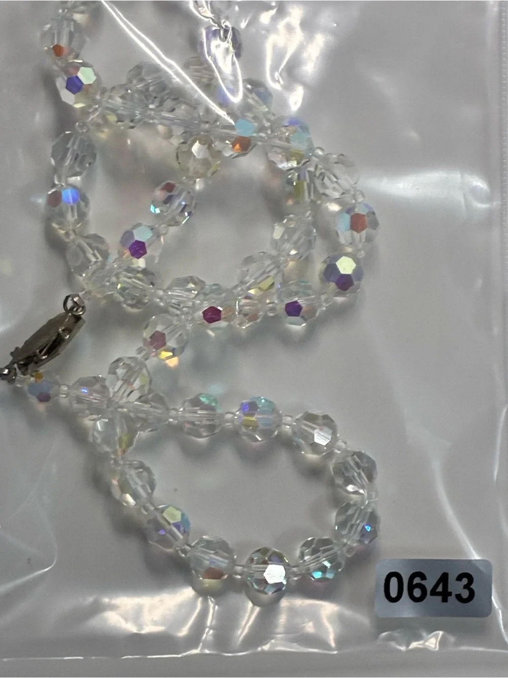 Aurora Faceted Crystal Beaded Necklace Clear Iridescent Classic Timeless Retro